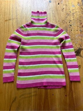 Y2K 2009 pink + white + green 100% cotton striped turtleneck